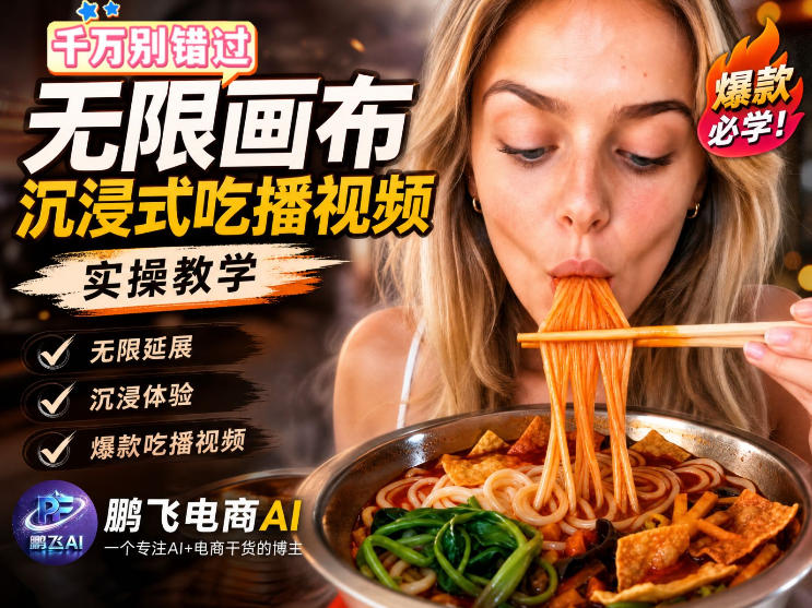 保姆级教程｜用AI无线画布做沉浸式吃播，3步直接出片，无线画布工作流，操作简单好上手-悟空知识星球
