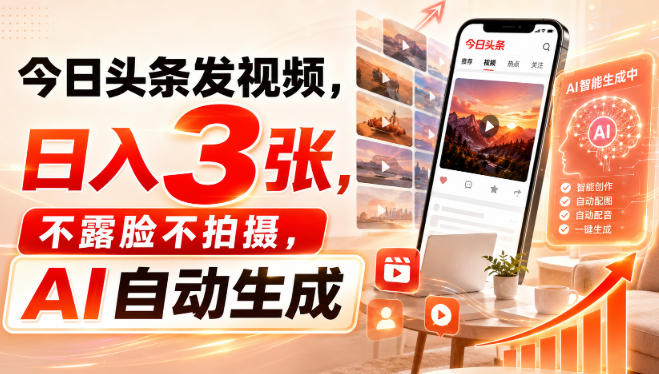 今日头条发视频,日入3张,不露脸不拍摄,AI自动生成-悟空知识星球