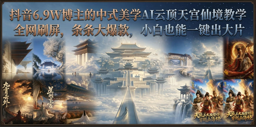 抖音6.9W博主的中式美学AI云顶天宫仙境教学，全网刷屏，条条大爆款，小白也能一键出大片-悟空知识星球