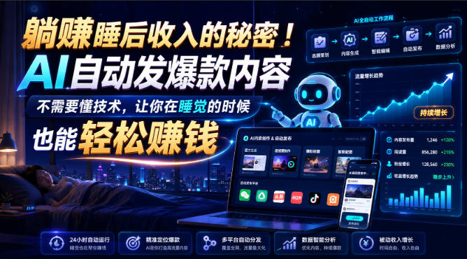 躺賺睡后收入的秘密!AI自动发爆款内容,不需要懂技术,让你在睡觉的时候也能轻松賺钱【原创双语字幕】-悟空知识星球