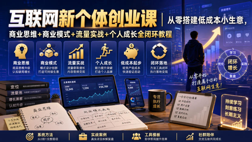 互联网新个体创业课|从零搭建低成本小生意,商业思维+商业模式+流量实战+个人成长全闭环教程-悟空知识星球
