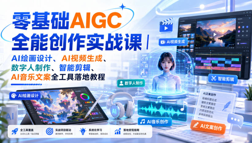 零基础AIGC全能创作实战课|AI绘画设计、AI视频生成、数字人制作、智能剪辑、AI音乐文案全工具落地教程-悟空知识星球