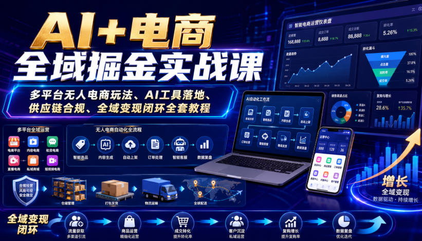 AI+电商全域掘金实战课|多平台无人电商玩法、AI工具落地、供应链合规、全域变现闭环全套教程-悟空知识星球