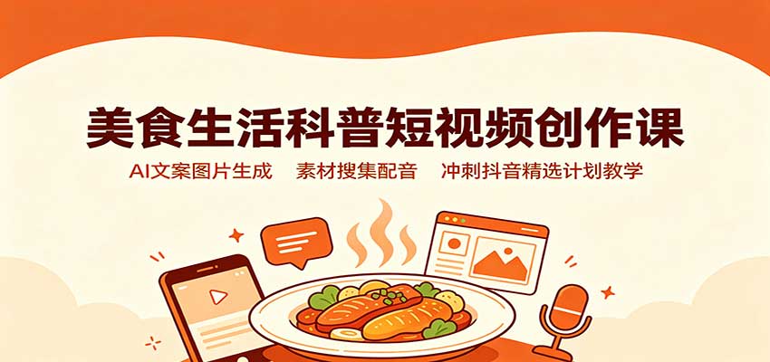 美食生活科普短视频创作课:AI文案图片生成,素材搜集配音,冲刺抖音精选计划教学-悟空知识星球