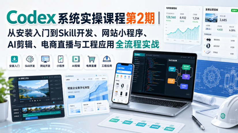 Codex系统实操课程第2期｜从安装入门到Skill开发、网站小程序、AI剪辑、电商直播与工程应用全流程实战-悟空知识星球