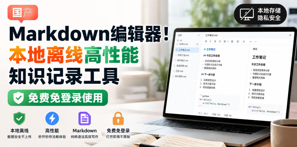 国产Markdown编辑器!本地离线高性能知识记录工具,免费免登录使用-悟空知识星球