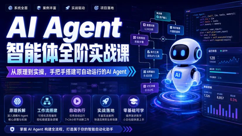 AI Agent智能体全阶实战课,从原理到实操,手把手搭建可自动运行的AI Agent-悟空知识星球