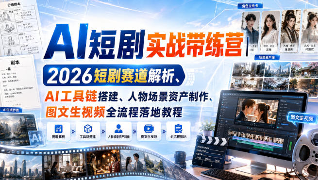 AI短剧实战带练营｜2026短剧赛道解析、AI工具链搭建、人物场景资产制作、图文生视频全流程落地教程-悟空知识星球