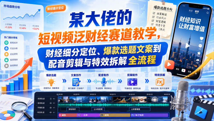某大佬的短视频泛财经赛道教学，财经细分定位、爆款选题文案到配音剪辑与特效拆解全流程-悟空知识星球