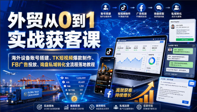 外贸从0到1实战获客课|海外设备账号搭建、TK短视频爆款制作、FB广告投放、询盘私域转化全流程落地教程-悟空知识星球