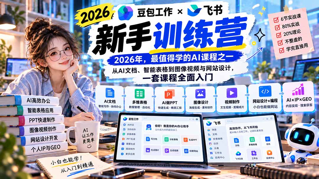 (20645期)2026豆包工作+飞书新手训练营-9月新课:从AI文档、智能表格到图像视频与网站设计,一套课程全面入门-悟空知识星球