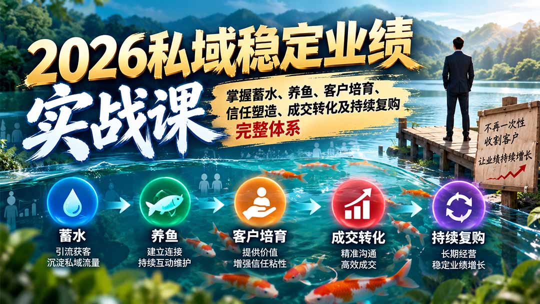 （20710期）2026私域稳定业绩实战课：掌握蓄水、养鱼、客户培育、信任塑造、成交转化及持续复购完整体系-悟空知识星球