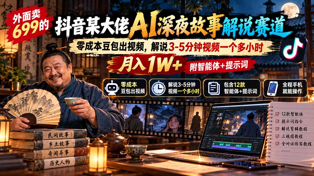 (20648期)外面卖699的抖音某大佬AI深夜故事解说赛道:零成本豆包出视频,解说3-5分钟视频一个多小时,月入1W+附智能体+提示词-悟空知识星球