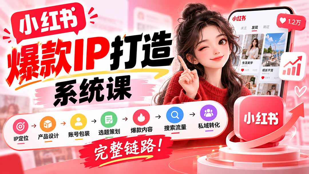 （20711期）【无水印】小红书爆款IP打造课：IP定位→产品设计→账号包装→选题策划→爆款内容→搜索流量→私域转化，完整链路-悟空知识星球