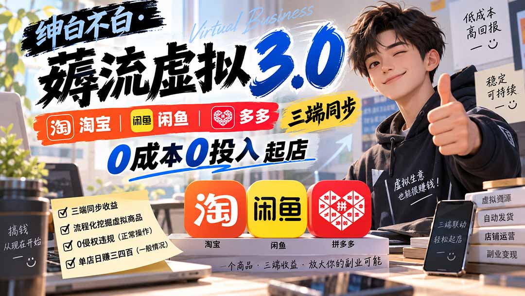 (20400期)绅白不白·薅流虚拟3.0丨淘宝闲鱼多多三端同步丨0成本0投入起店(更新)-悟空知识星球