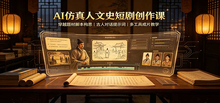 AI仿真人文史短剧创作课:穿越题材脚本构思,古人对话提示词,多工具成片教学-悟空知识星球