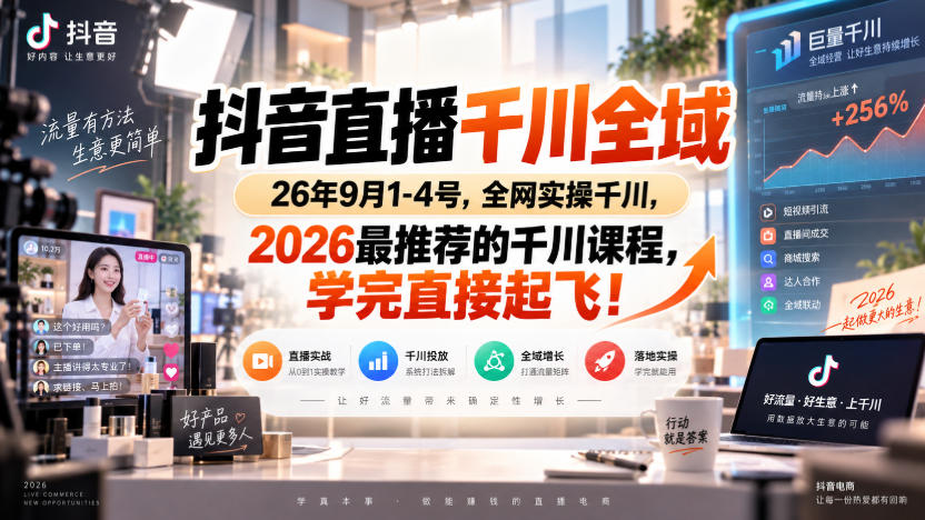 抖音直播千川全域26年9月1-4号,全网实操千川,2026最推荐的千川课程,学完直接起飞!-悟空知识星球