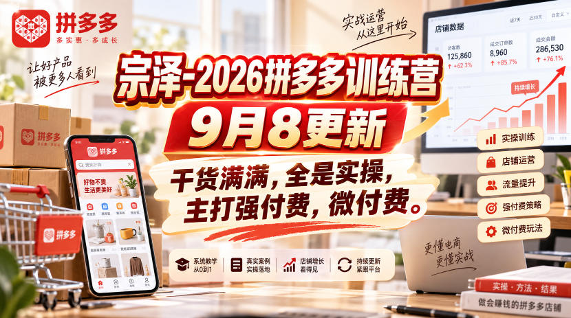 宗泽-2026拼多多训练营9月8更新，干货满满，全是实操，主打强付费，微付费-悟空知识星球