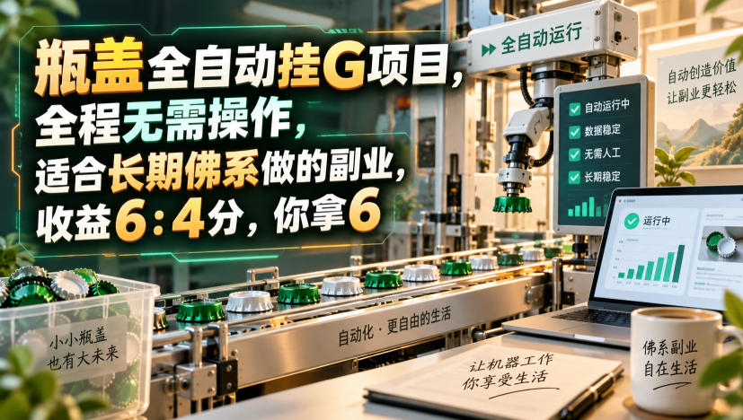 瓶盖全自动挂G项目,全程无需操作,适合长期佛系做的副业,收益6:4分,你拿6【揭秘】-悟空知识星球