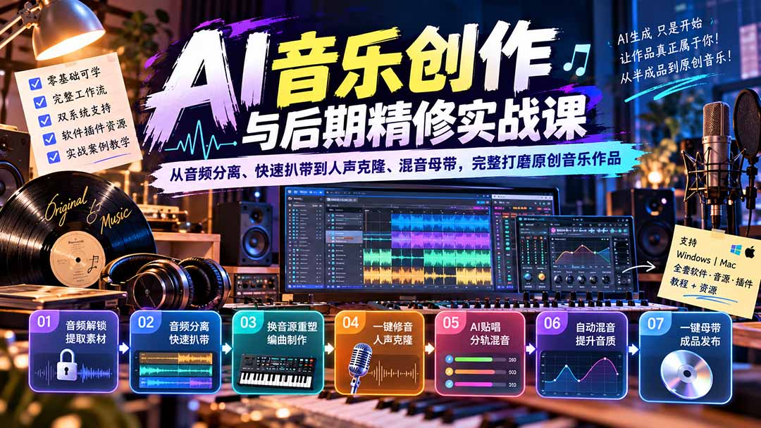 (20652期)AI音乐创作与后期精修实战课:从音频分离、快速扒带到人声克隆、混音母带,完整打磨原创音乐作品-悟空知识星球