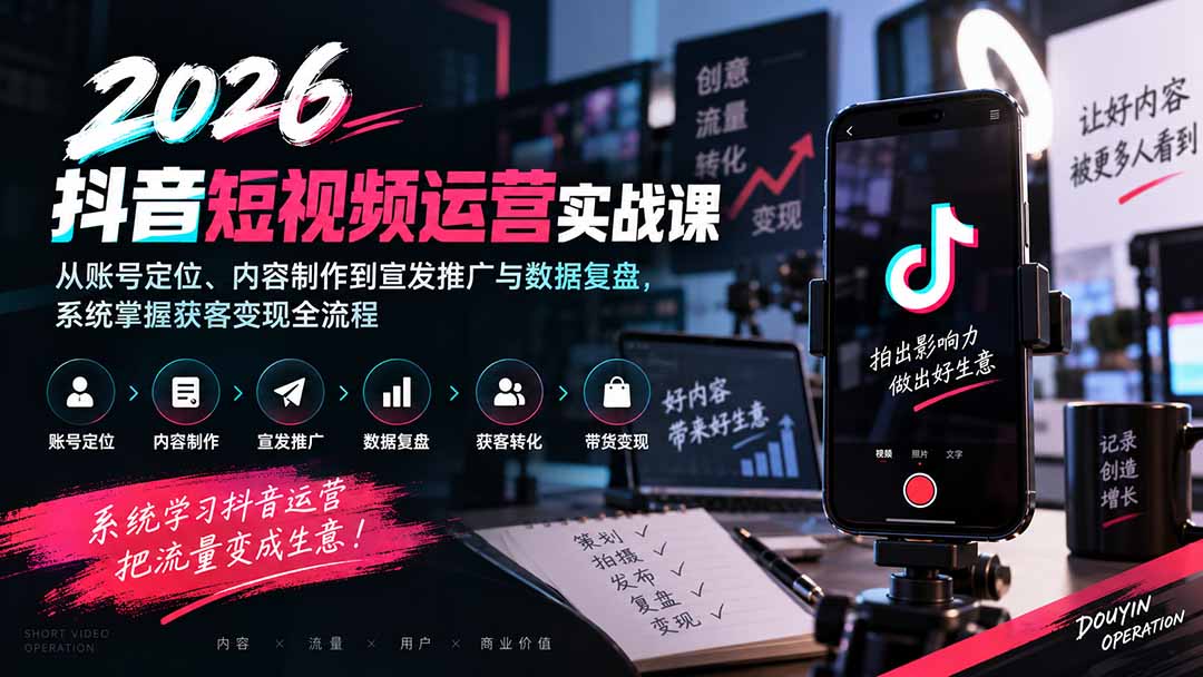 (20406期)2026抖音短视频运营实战课:从账号定位、内容制作到宣发推广与数据复盘,系统掌握获客变现全流程-悟空知识星球