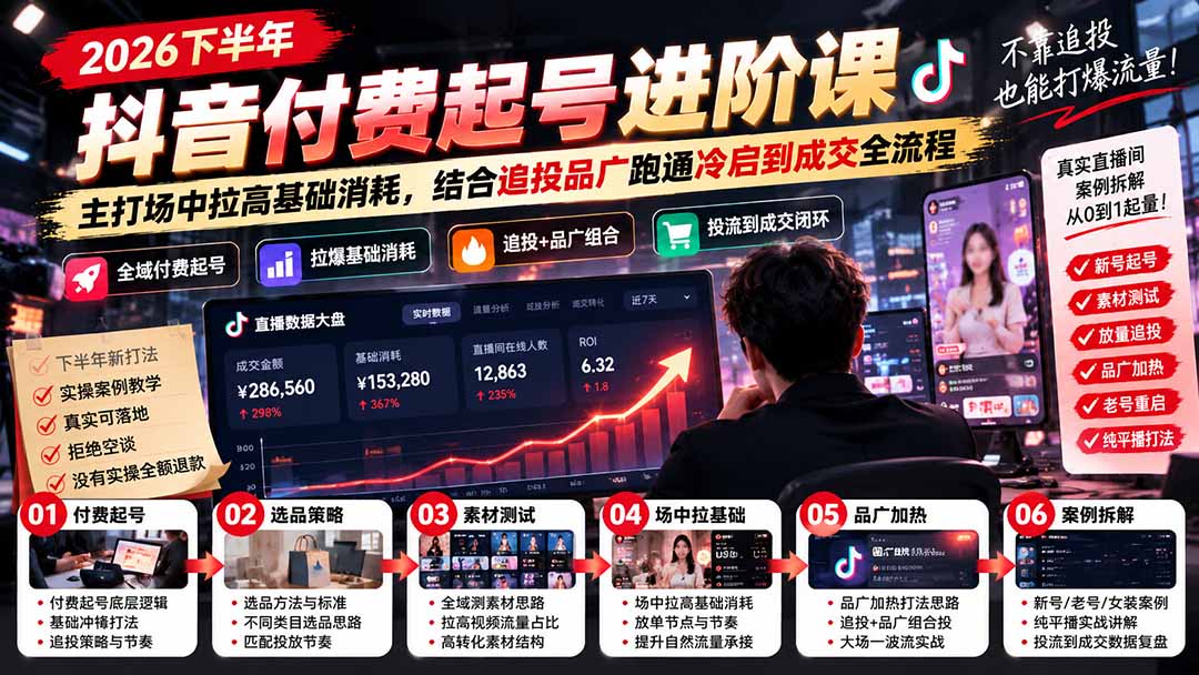 (20671期)2026下半年抖音付费起号进阶课:主打场中拉高基础消耗,结合追投品广跑通冷启到成交全流程-悟空知识星球