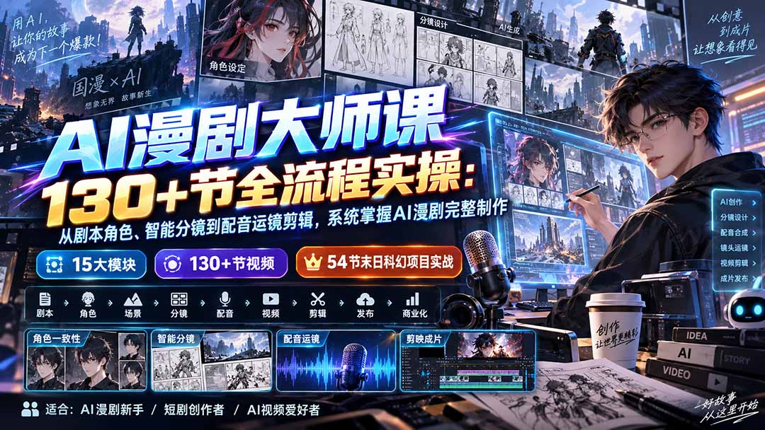(20326期)AI漫剧大师课130+节全流程实操:从剧本角色、智能分镜到配音运镜剪辑,系统掌握AI漫剧完整制作-悟空知识星球