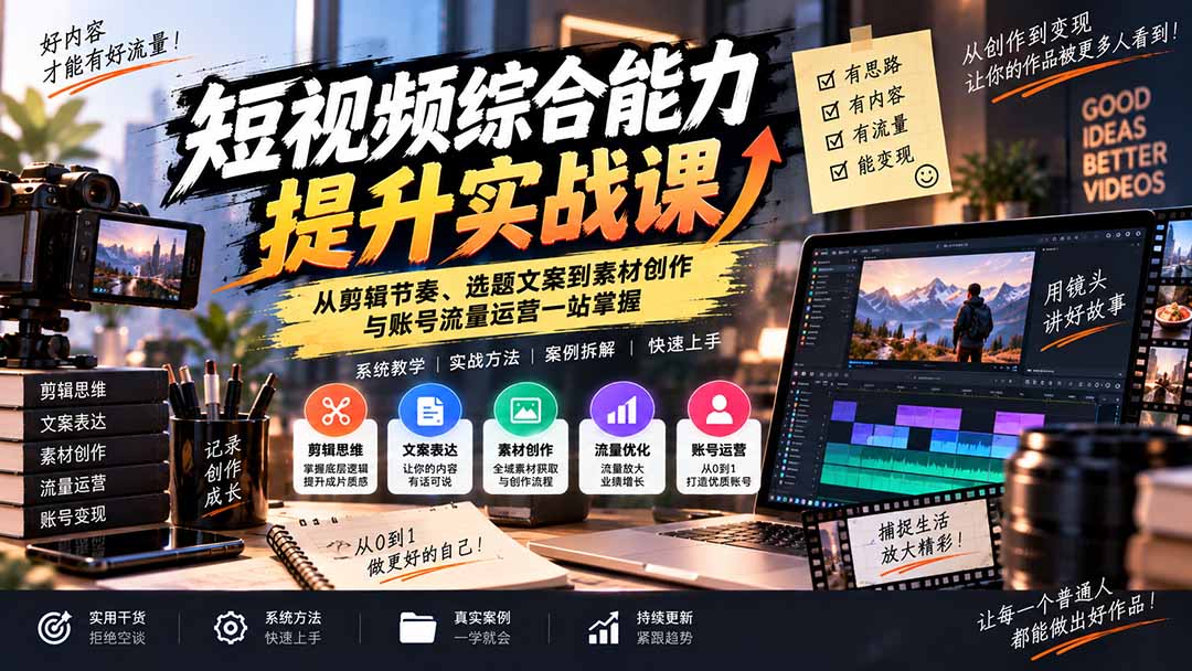 （20599期）短视频综合能力提升实战课：从剪辑节奏、选题文案到素材创作与账号流量运营一站掌握-悟空知识星球