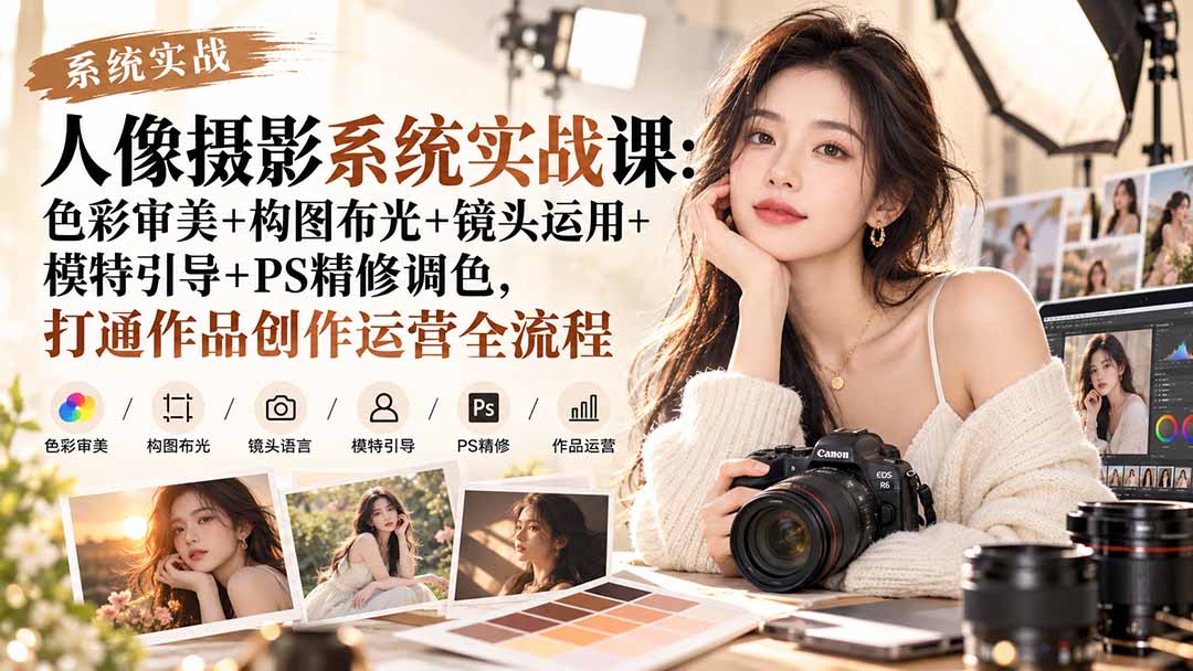 （20623期）【无水印】人像摄影系统实战课：色彩审美+构图布光+镜头运用+模特引导+PS精修调色，打通作品创作运营全流程-悟空知识星球