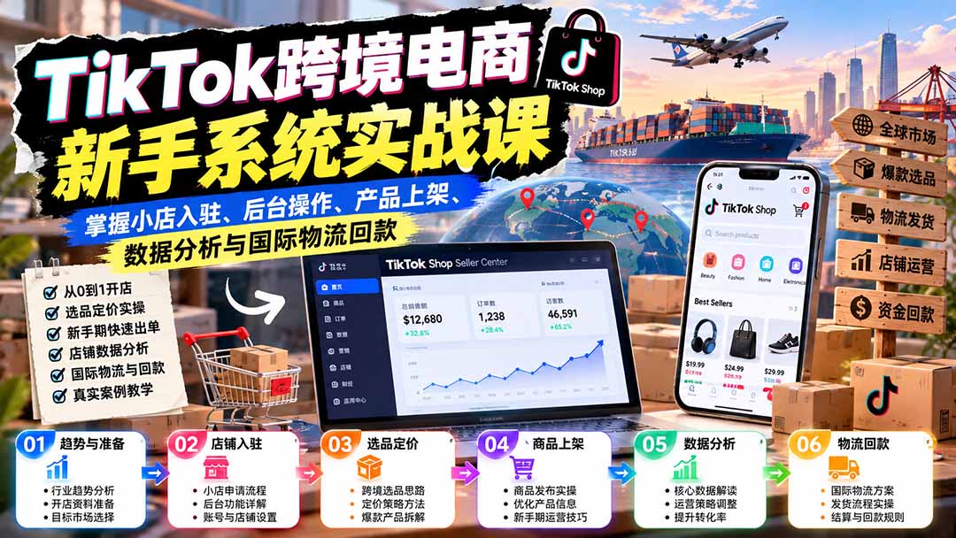 (20672期)TikTok跨境电商新手系统实战课:掌握小店入驻、后台操作、产品上架、数据分析与国际物流回款-悟空知识星球