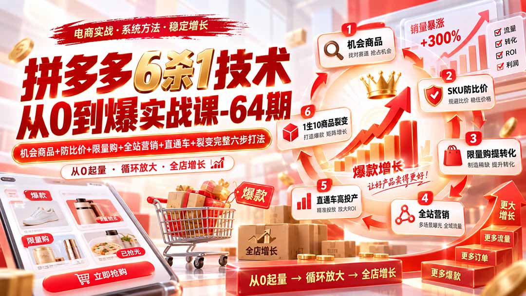 (20315期)拼多多6杀1技术从0到爆实战课-64期:机会商品+防比价+限量购+全站营销+直通车+裂变完整六步打法-悟空知识星球