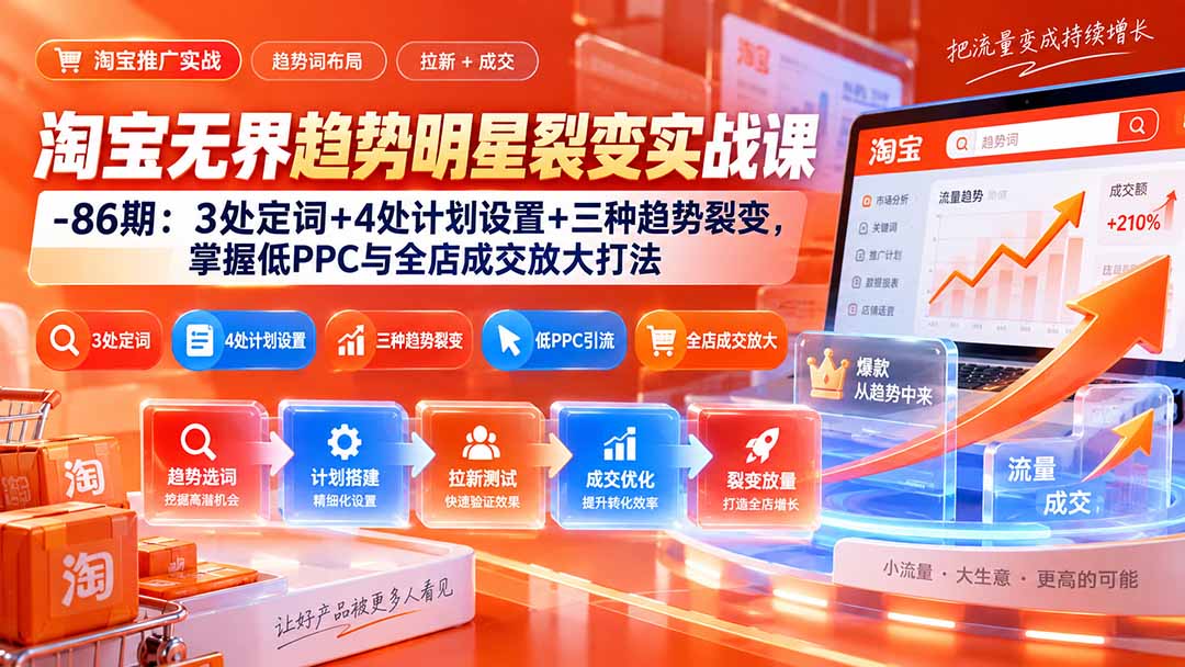 (20320期)淘宝无界趋势明星裂变实战课-86期:3处定词+4处计划设置+三种趋势裂变,掌握低PPC与全店成交放大打法-悟空知识星球