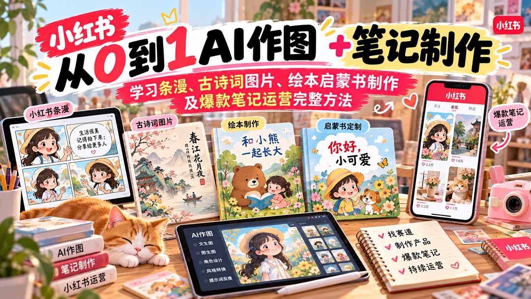 (20655期)2026小红书AI内容创作从0到1:学习条漫、古诗词图片、绘本启蒙书制作及爆款笔记运营完整方法-悟空知识星球