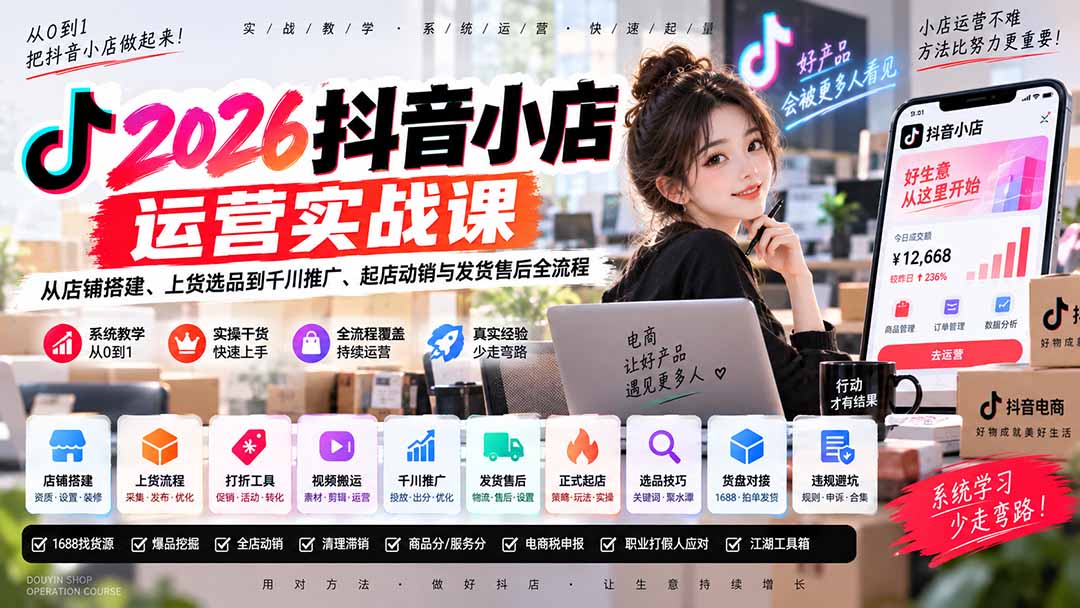 （20568期）2026抖音小店运营实战课｜从店铺搭建、上货选品到千川推广、起店动销与发货售后全流程-悟空知识星球
