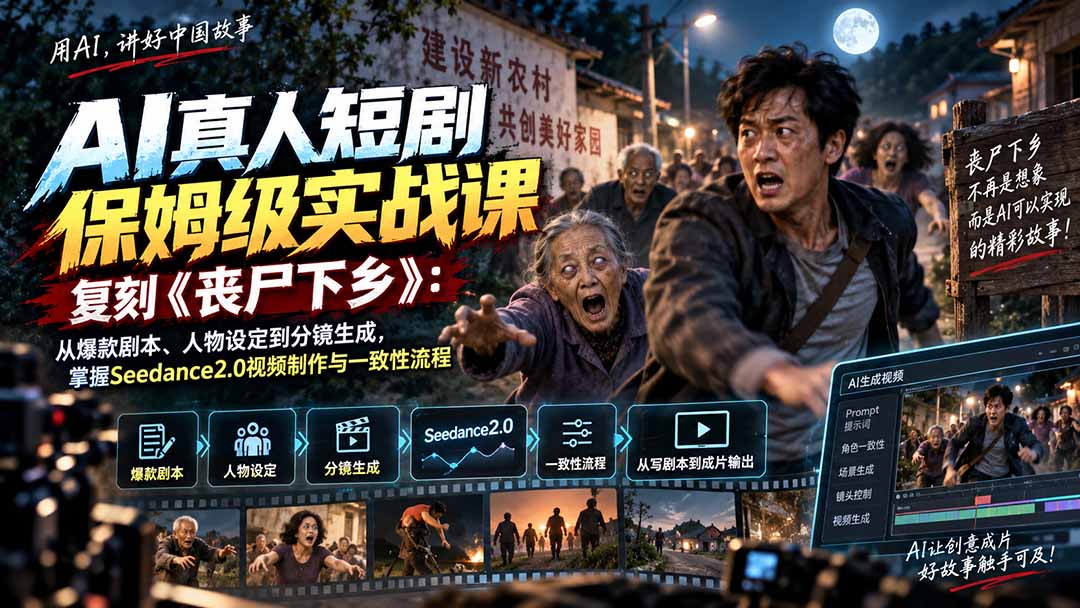 (20359期)AI真人短剧保姆级实战课,复刻《丧尸下乡》:从爆款剧本、人物设定到分镜生成,掌握Seedance2.0视频制作与一致性流程-悟空知识星球