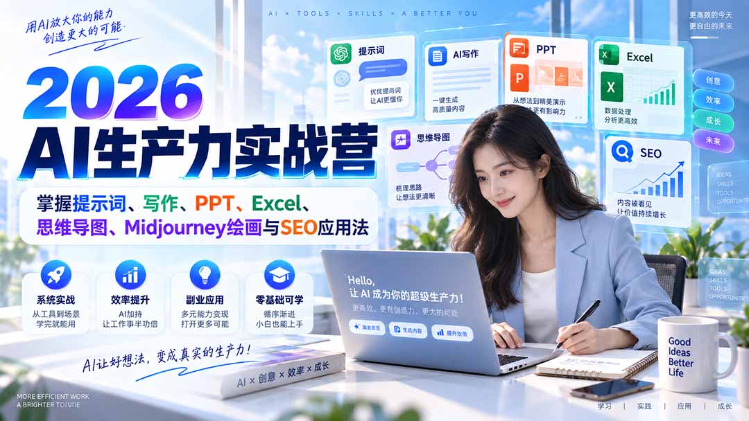 (20307期)2026AI生产力实战营:掌握提示词、写作、PPT、Excel、思维导图、Midjourney绘画与SEO应用法-悟空知识星球