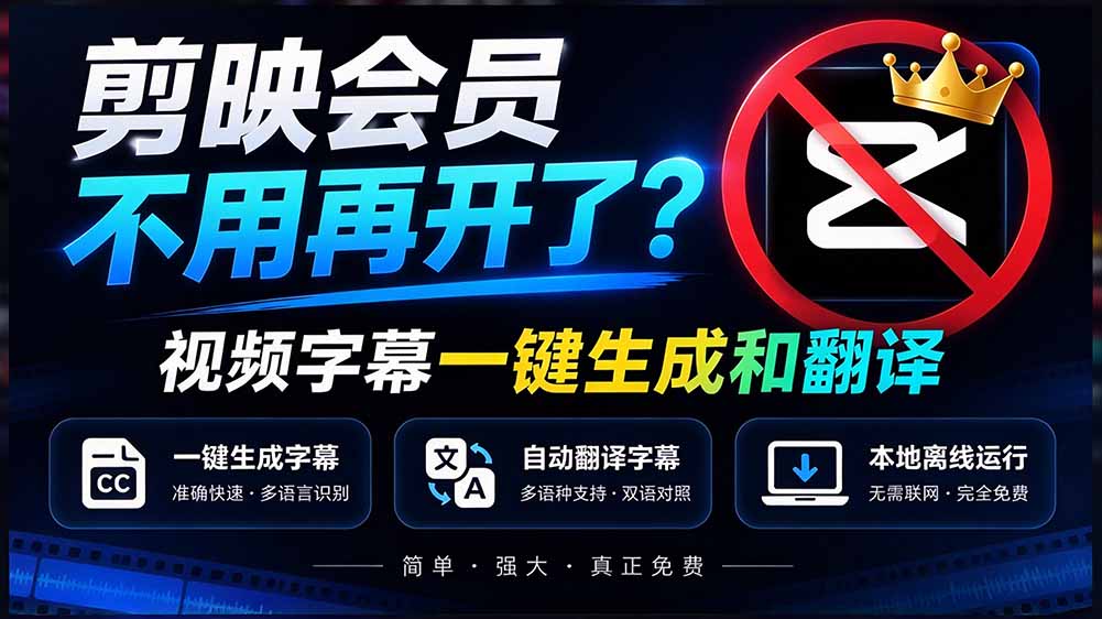 (20728期)剪映会员不用再开了?视频字幕一键生成加翻译,本地离线运行,完全免费,超快速高精度,字幕大师-悟空知识星球