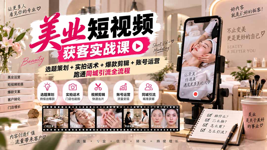 (20586期)美业短视频获客实战课-无水印:选题策划+实拍话术+爆款剪辑+账号运营,跑通同城引流全流程-悟空知识星球