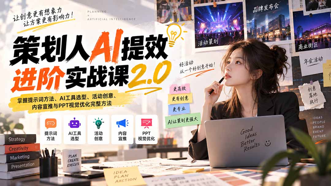 （20427期）策划人AI提效进阶实战课2.0：掌握提示词方法、AI工具选型、活动创意、内容宣推与PPT视觉优化完整方法-悟空知识星球