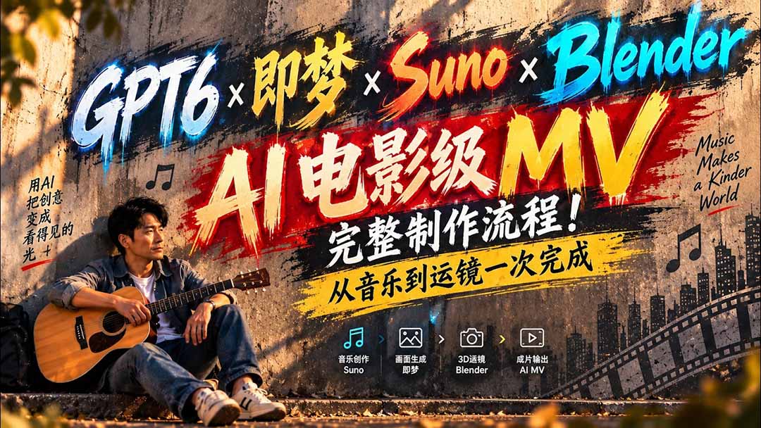 (20587期)GPT6×即梦×Suno×Blender|AI电影级MV完整制作流程!从音乐到运镜一次完成 (无水印)-悟空知识星球