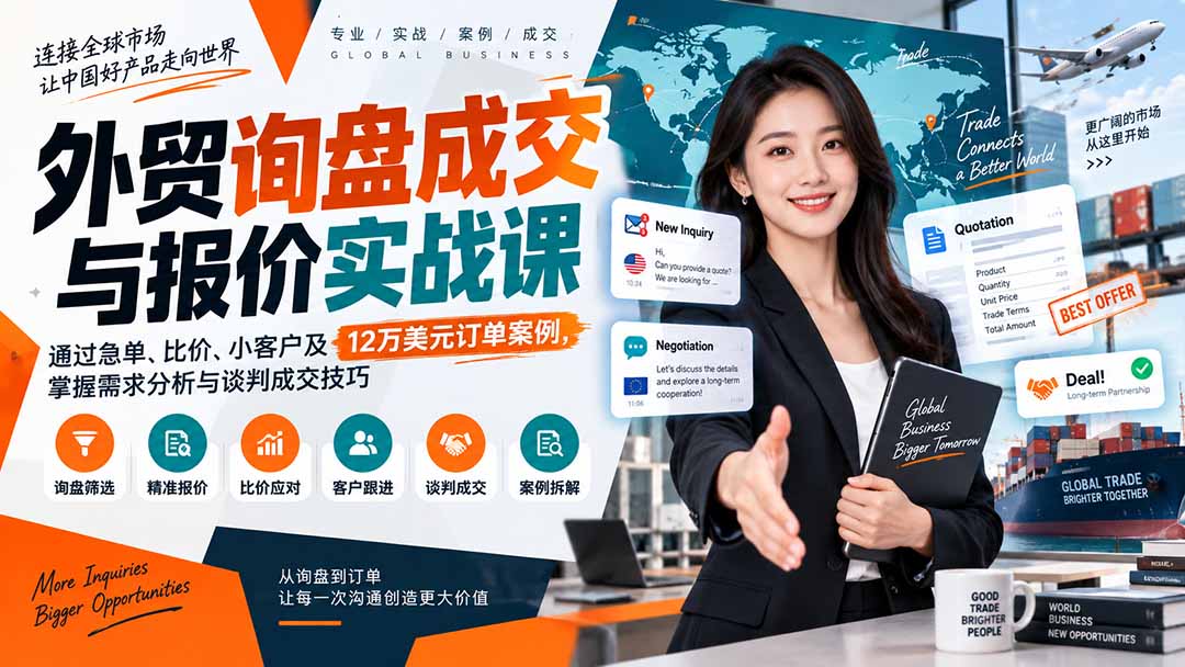 （20424期）外贸询盘成交与报价实战课：通过急单、比价、小客户及12万美元订单案例，掌握需求分析与谈判成交技巧-悟空知识星球
