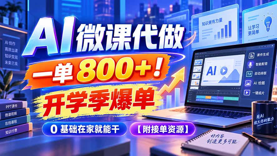 (20605期)AI 微课代做,一单 800+!开学季爆单,0 基础在家就能干【附接单资源】-悟空知识星球