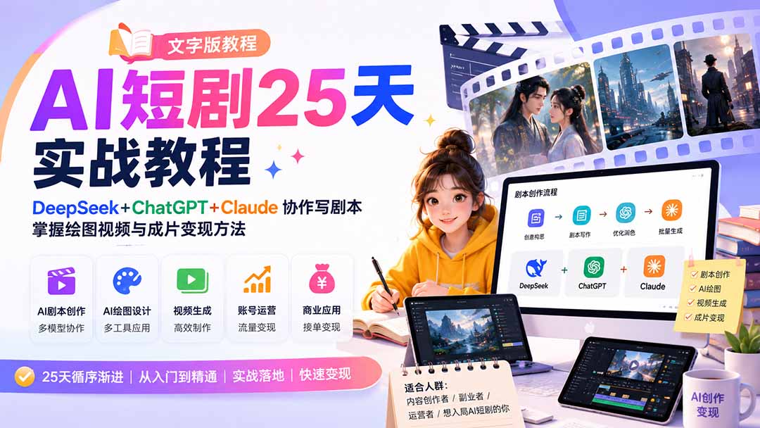 (20225期)AI短剧25天实战教程(文字版教程):DeepSeek+ChatGPT+Claude协作写剧本,掌握绘图视频与成片变现方法-悟空知识星球