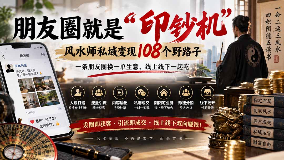 (20464期)朋友圈就是“印钞机”,风水师私域变现108个野路子,一条朋友圈换一单生意,线上线下一起吃【文档】-悟空知识星球