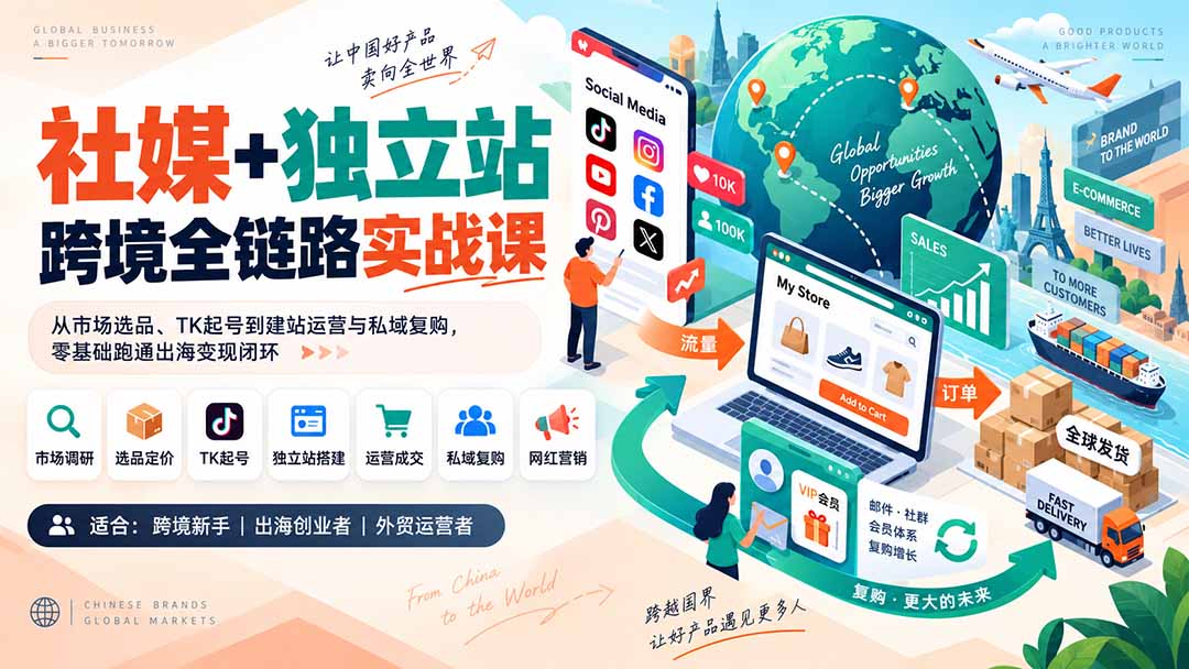 (20361期)社媒+独立站跨境全链路实战课:从市场选品、TK起号到建站运营与私域复购,零基础跑通出海变现闭环-悟空知识星球