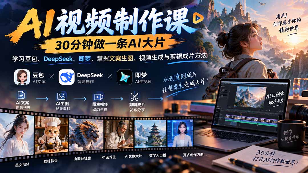 （20380期）AI视频制作课-30分钟做一条AI大片：学习豆包、DeepSeek、即梦，掌握文案生图、视频生成与剪辑成片方法-悟空知识星球