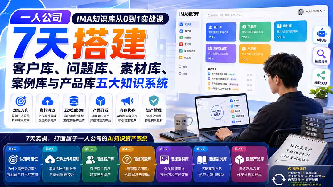 (20191期)一人公司IMA知识库从0到1实战课:7天搭建客户库、问题库、素材库、案例库与产品库五大知识系统-悟空知识星球