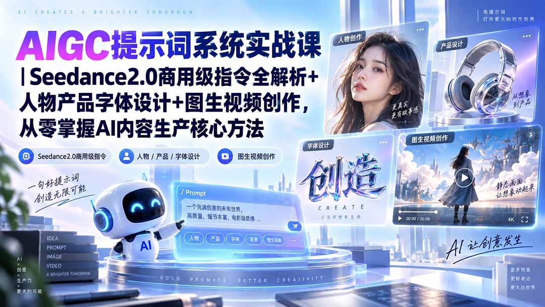 (20559期)AIGC提示词系统实战课-无水印|Seedance2.0商用级指令全解析+人物产品字体设计+图生视频创作,掌握AI内容生产方法-悟空知识星球