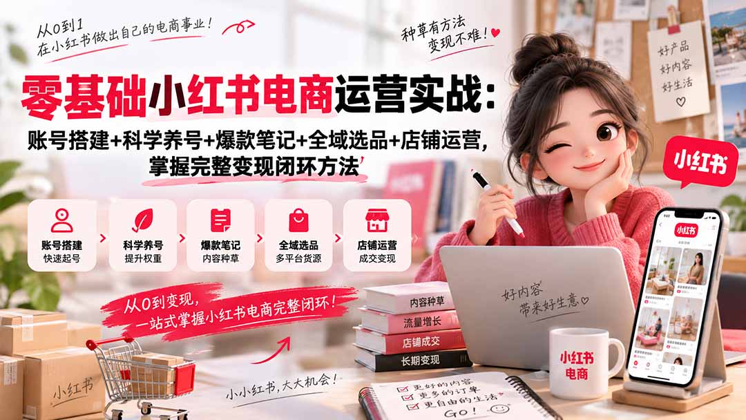 (20467期)零基础小红书电商运营实战:账号搭建+科学养号+爆款笔记+全域选品+店铺运营,掌握完整变现闭环方法-悟空知识星球