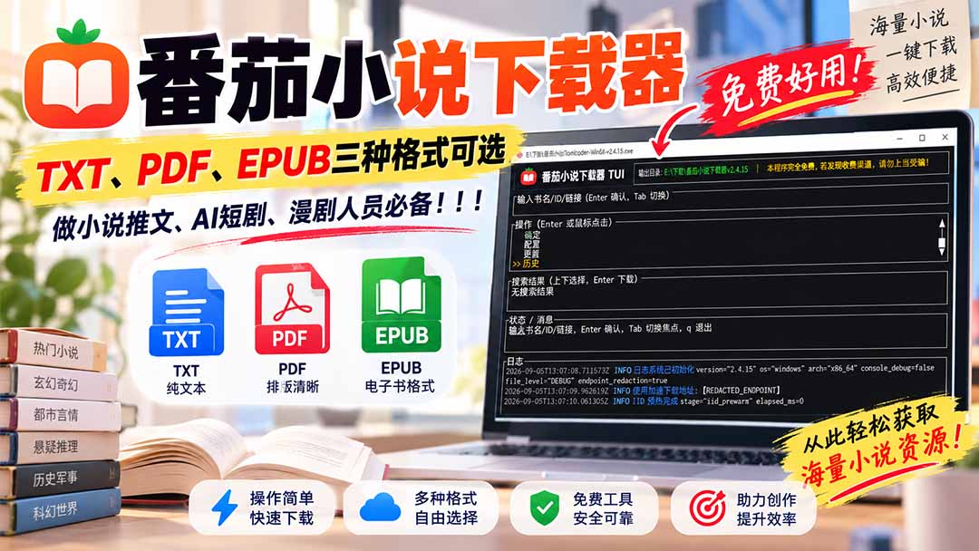 (20529期)番茄小说下载器,TXT、PDF、EPUB三种格式可选,做小说推文、AI短剧、漫剧人员必备!-悟空知识星球